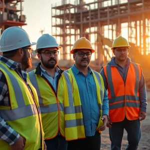 Construction workers starting their day at dawn in Nevada
