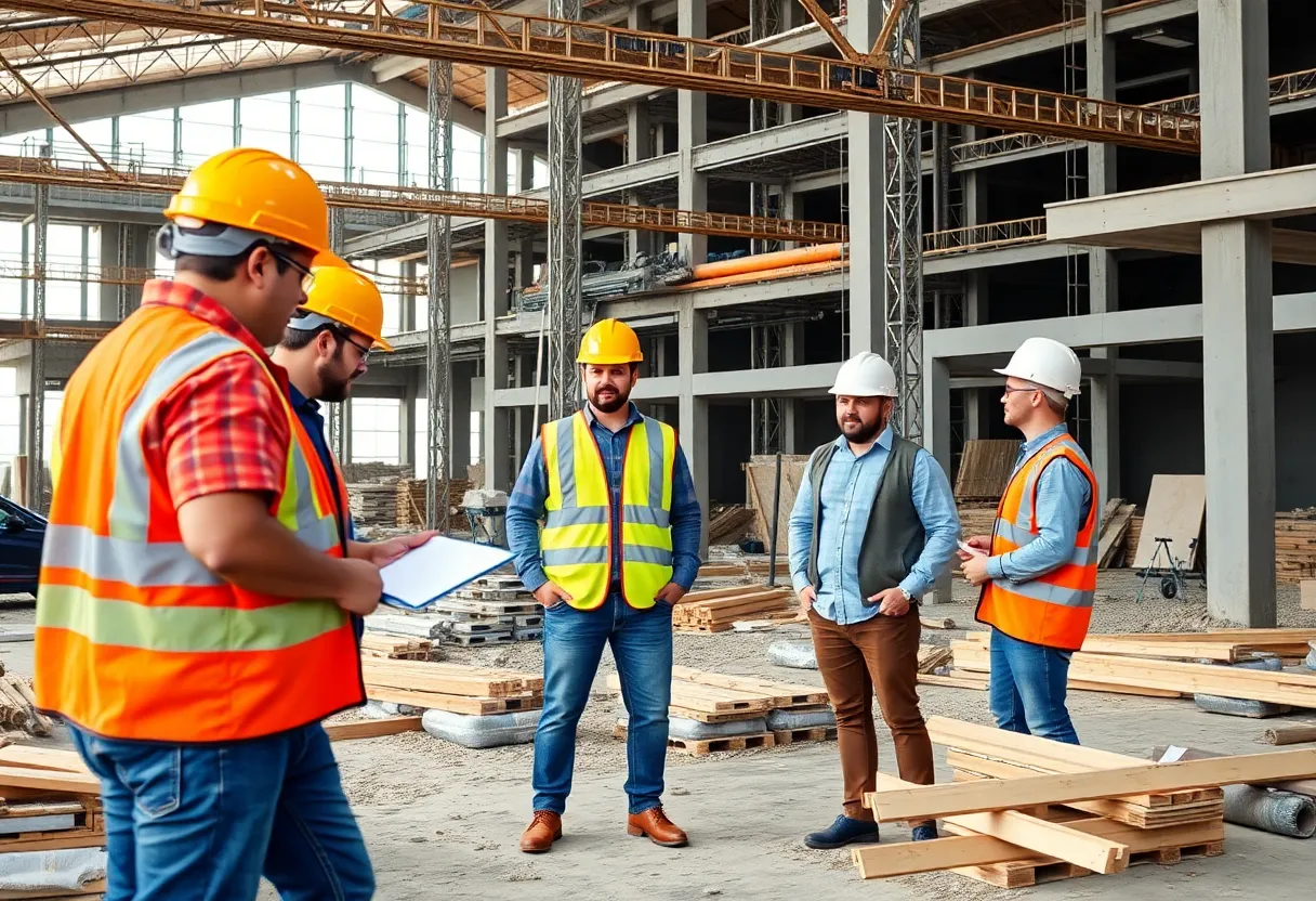 Subcontractors collaborating on a construction project