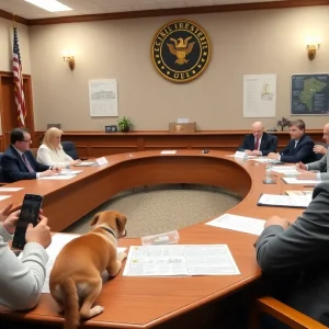 Alderpersons of the Noel Board discussing updates in a meeting room.