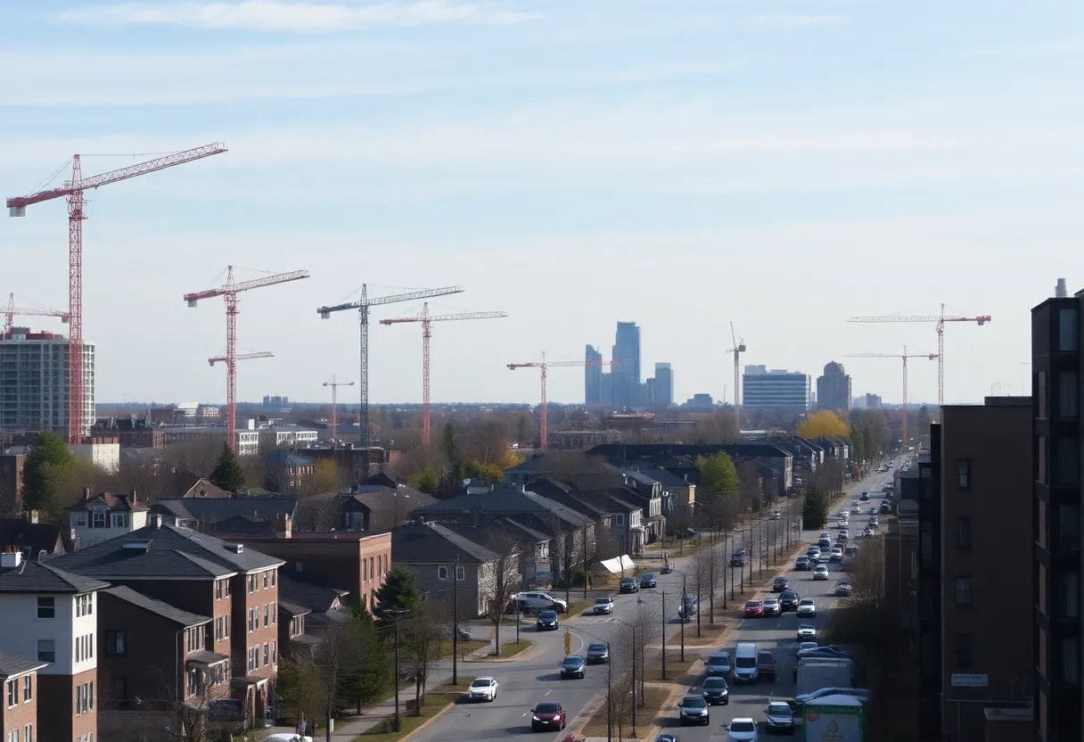 Construction scene in Springfield showing new housing developments.