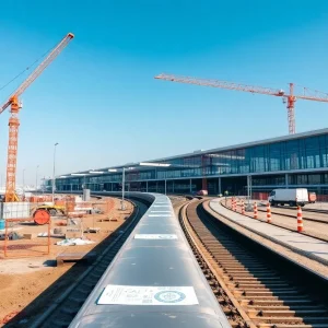 Automated rail line construction site at Newark Liberty International Airport