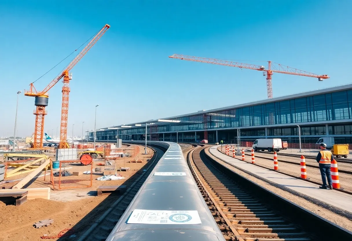 Automated rail line construction site at Newark Liberty International Airport