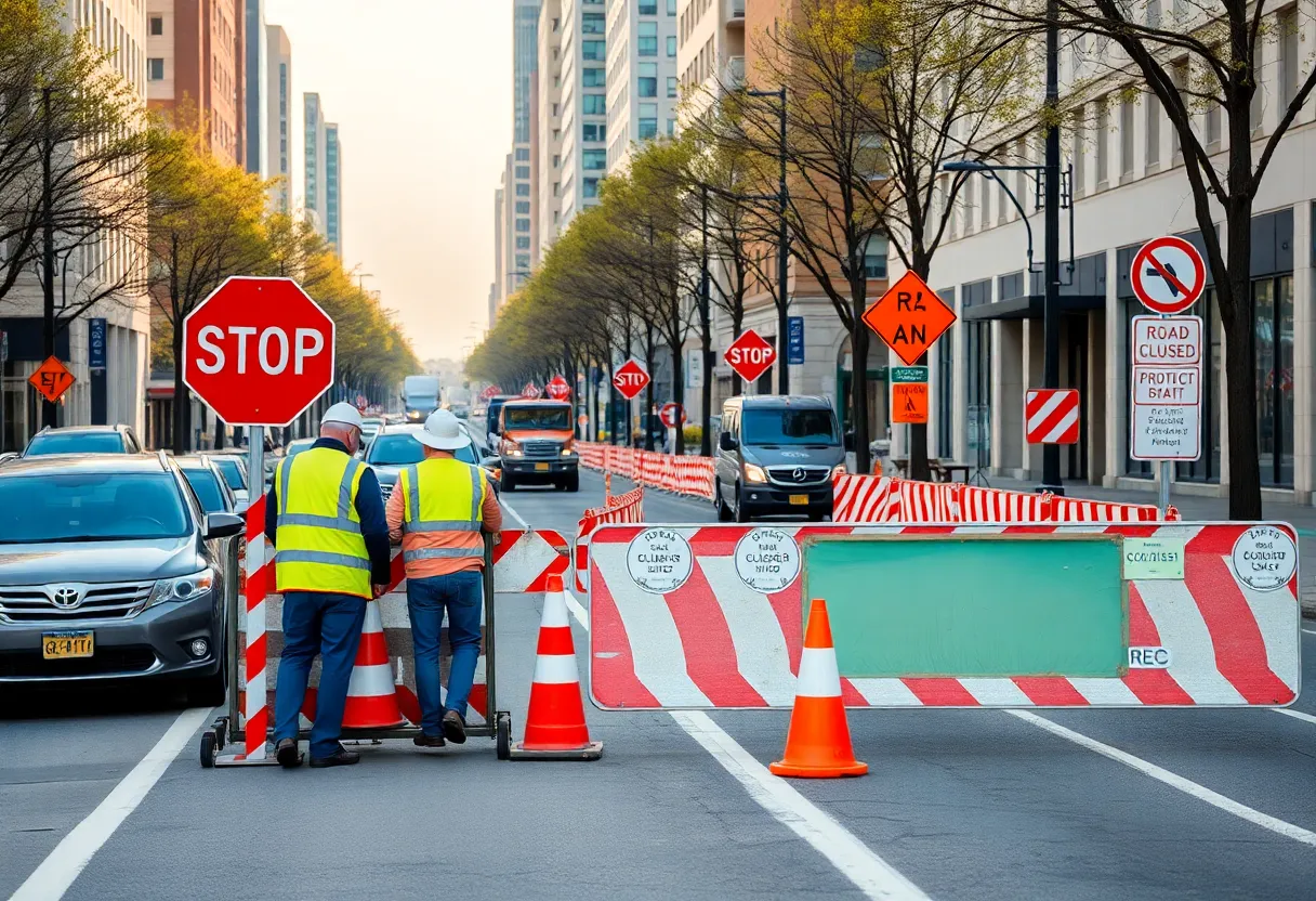 Traffic and construction work in Clark