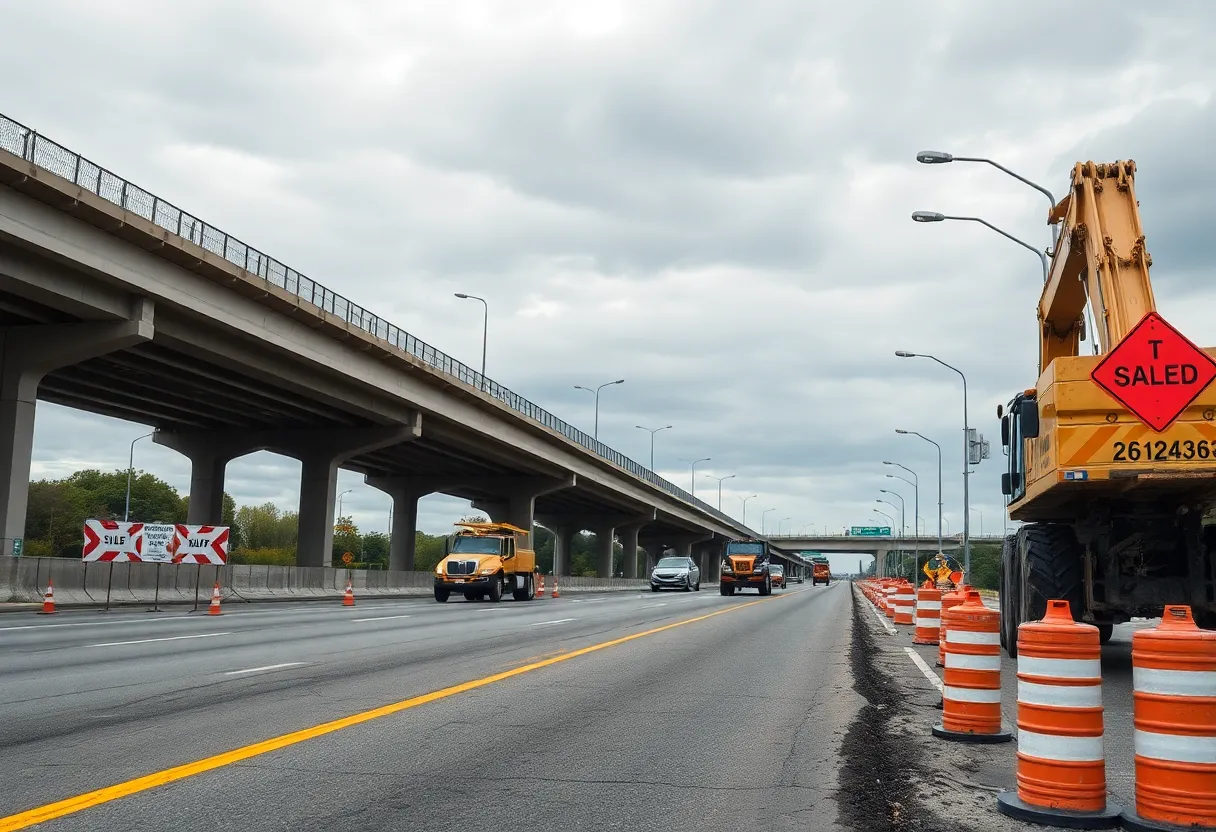 Construction equipment at a halted infrastructure project in New Jersey