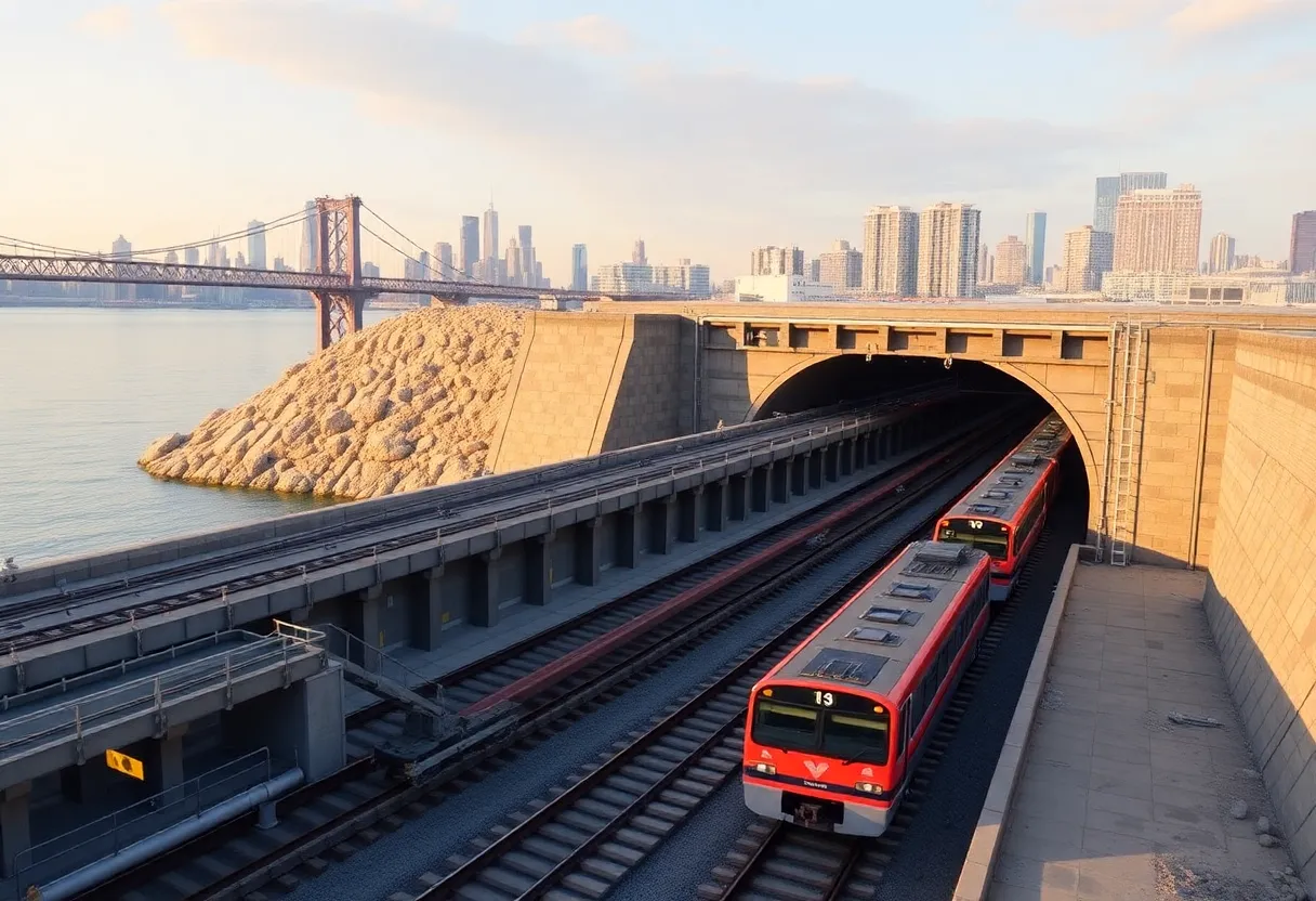 Illustration of the Gateway Hudson Tunnel project showcasing trains and infrastructure connectivity.