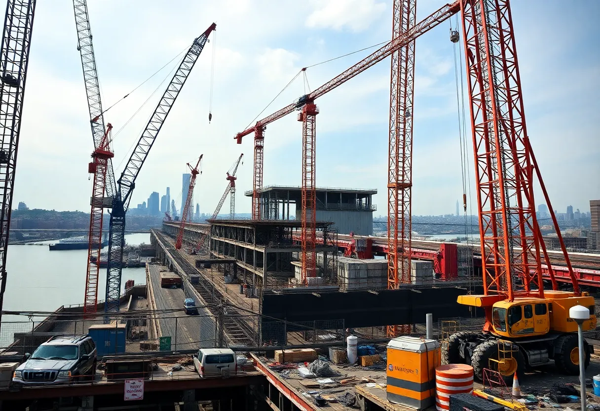 Construction workers at the Gateway project site between New York and New Jersey.