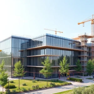 Construction site of the health education center at County College of Morris.