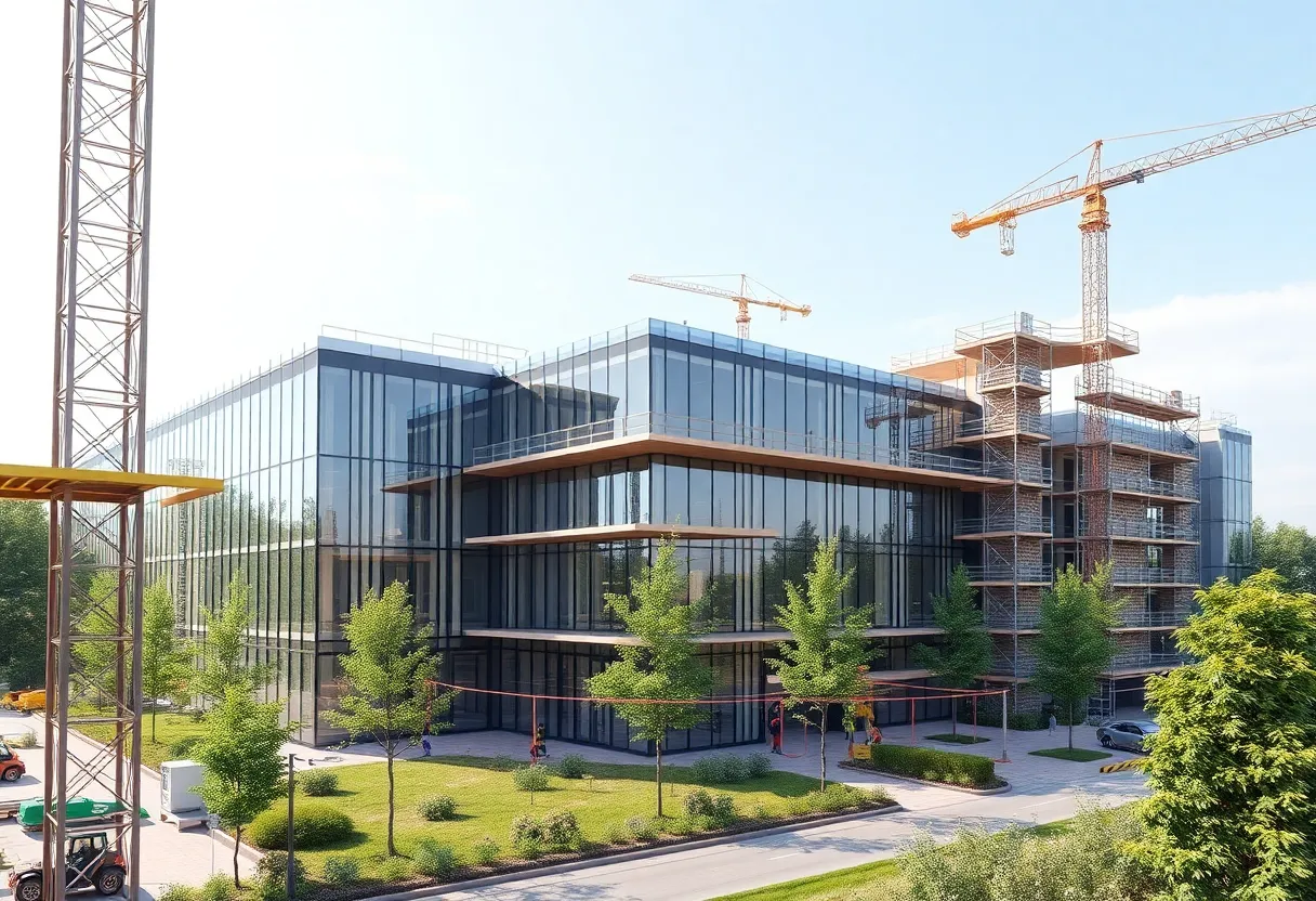 Construction site of the health education center at County College of Morris.