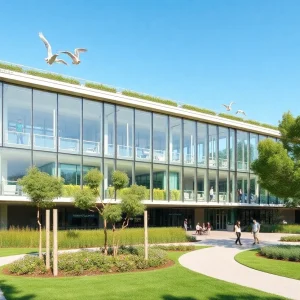 Rendering of the new health sciences center at William Paterson University in Wayne, New Jersey.