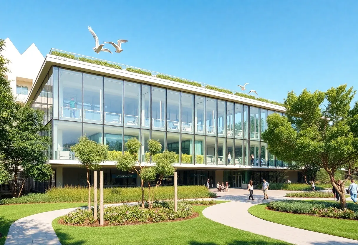 Rendering of the new health sciences center at William Paterson University in Wayne, New Jersey.