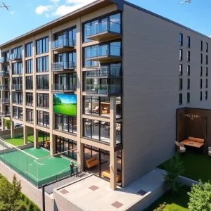 Luxury apartment building with golf simulator and pet spa in New Jersey