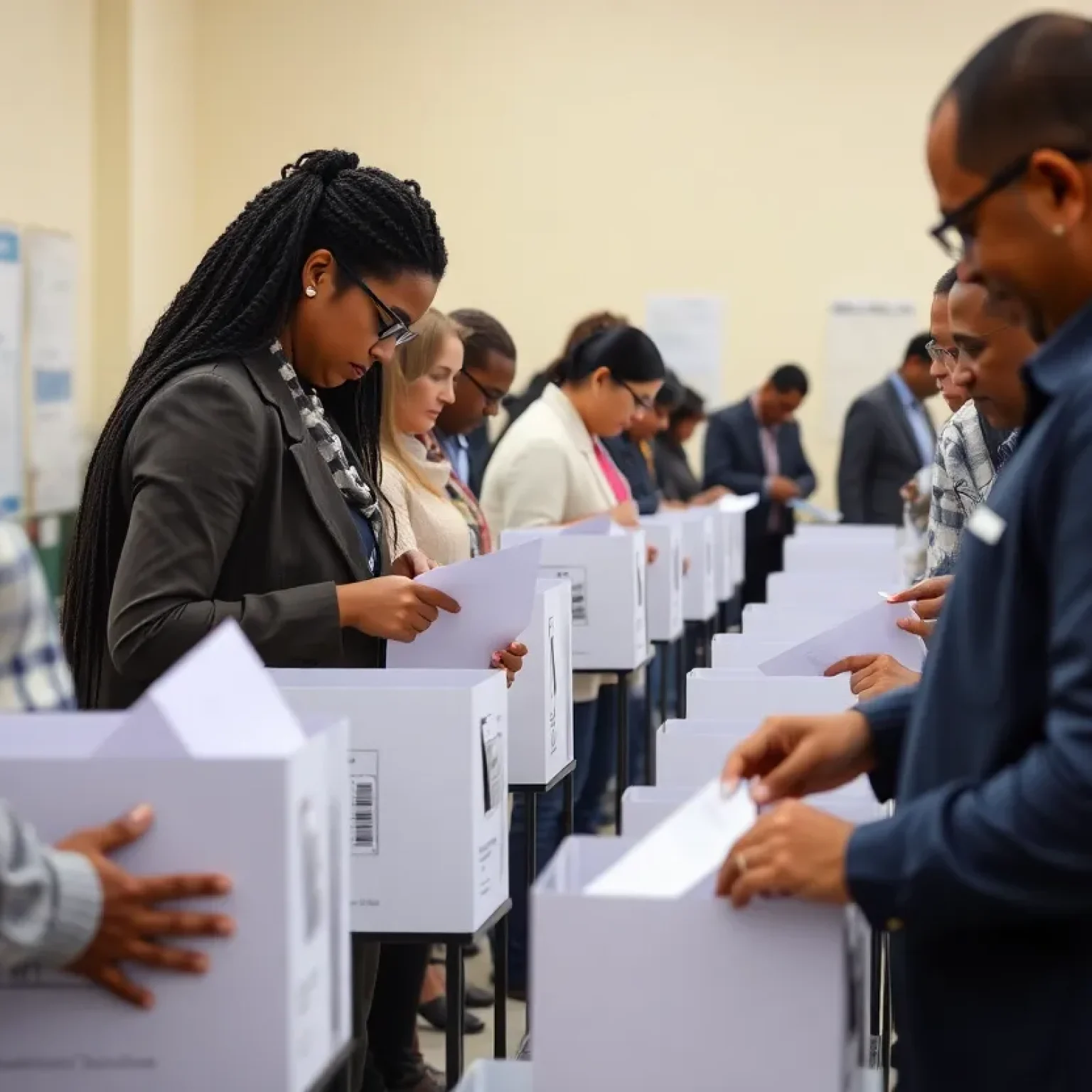 Voters participating in New Jersey elections at a polling station.
