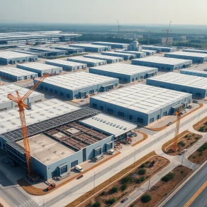 Aerial view of New Jersey industrial park under construction