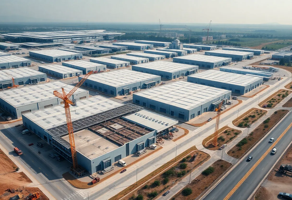 Aerial view of New Jersey industrial park under construction