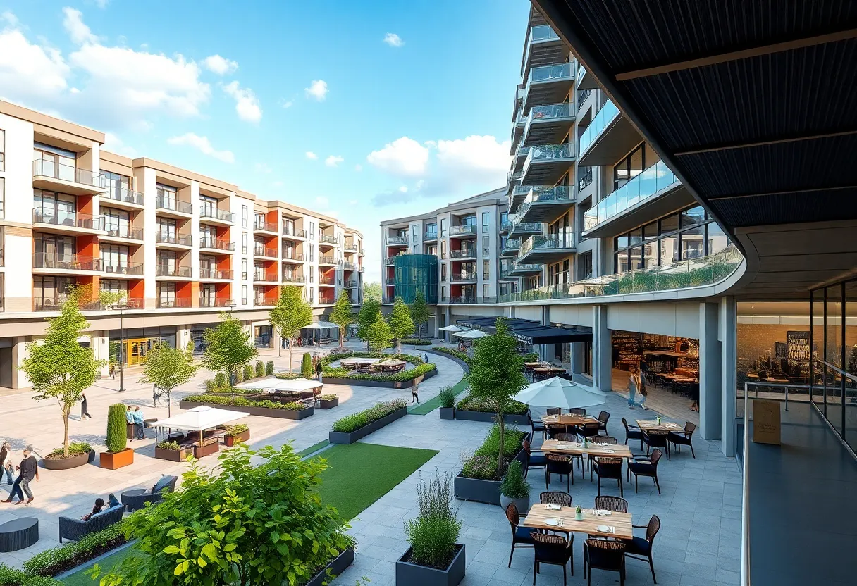New Jersey mall with luxury apartments and outdoor dining areas