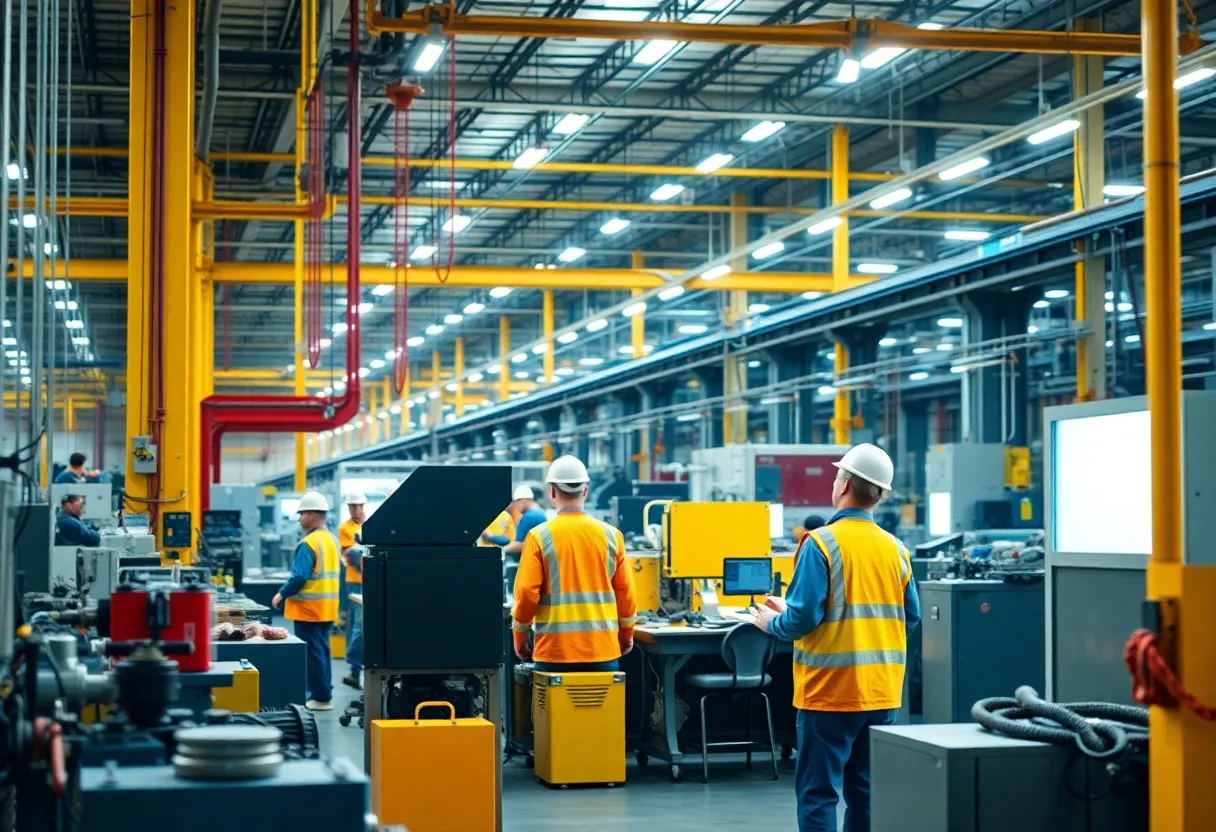 Workers in a modern New Jersey manufacturing facility