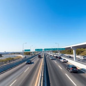 Modern infrastructure on New Jersey Turnpike with busy traffic