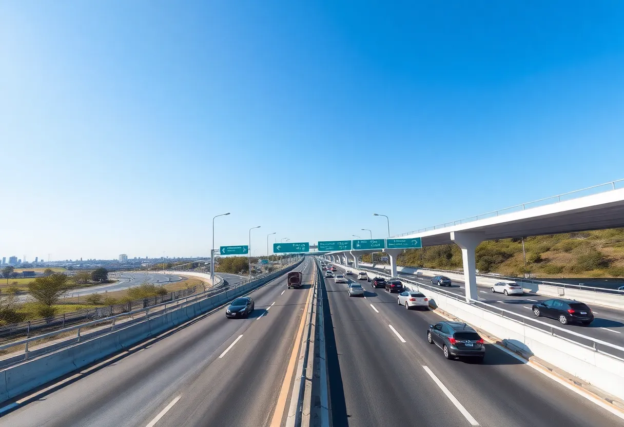 Modern infrastructure on New Jersey Turnpike with busy traffic