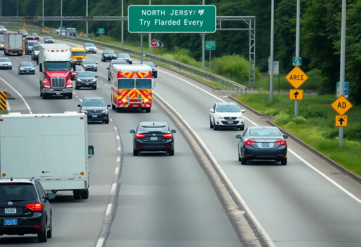 Traffic congestion on a North Jersey highway with construction