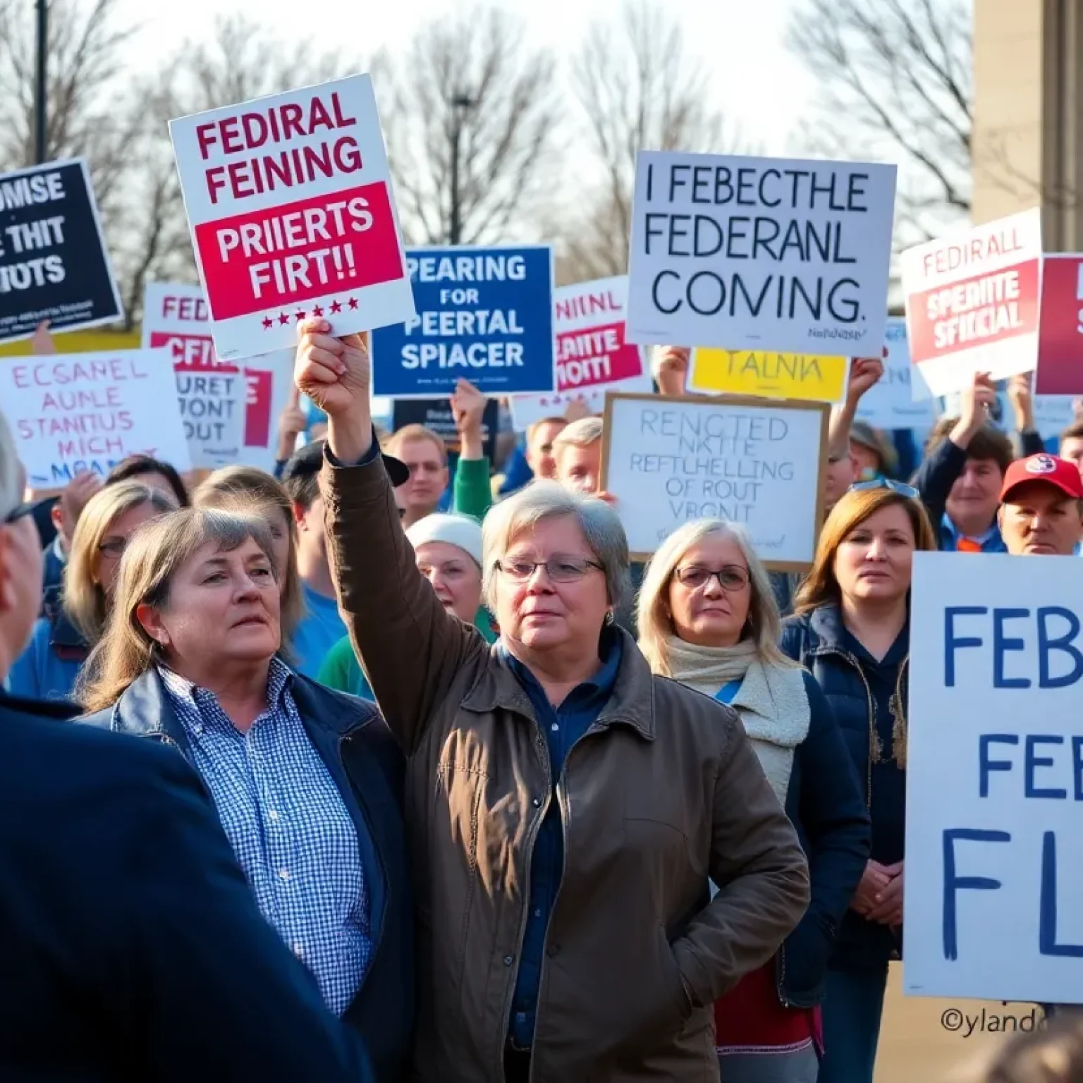 Supporters at a public rally listening to a speaker about federal spending