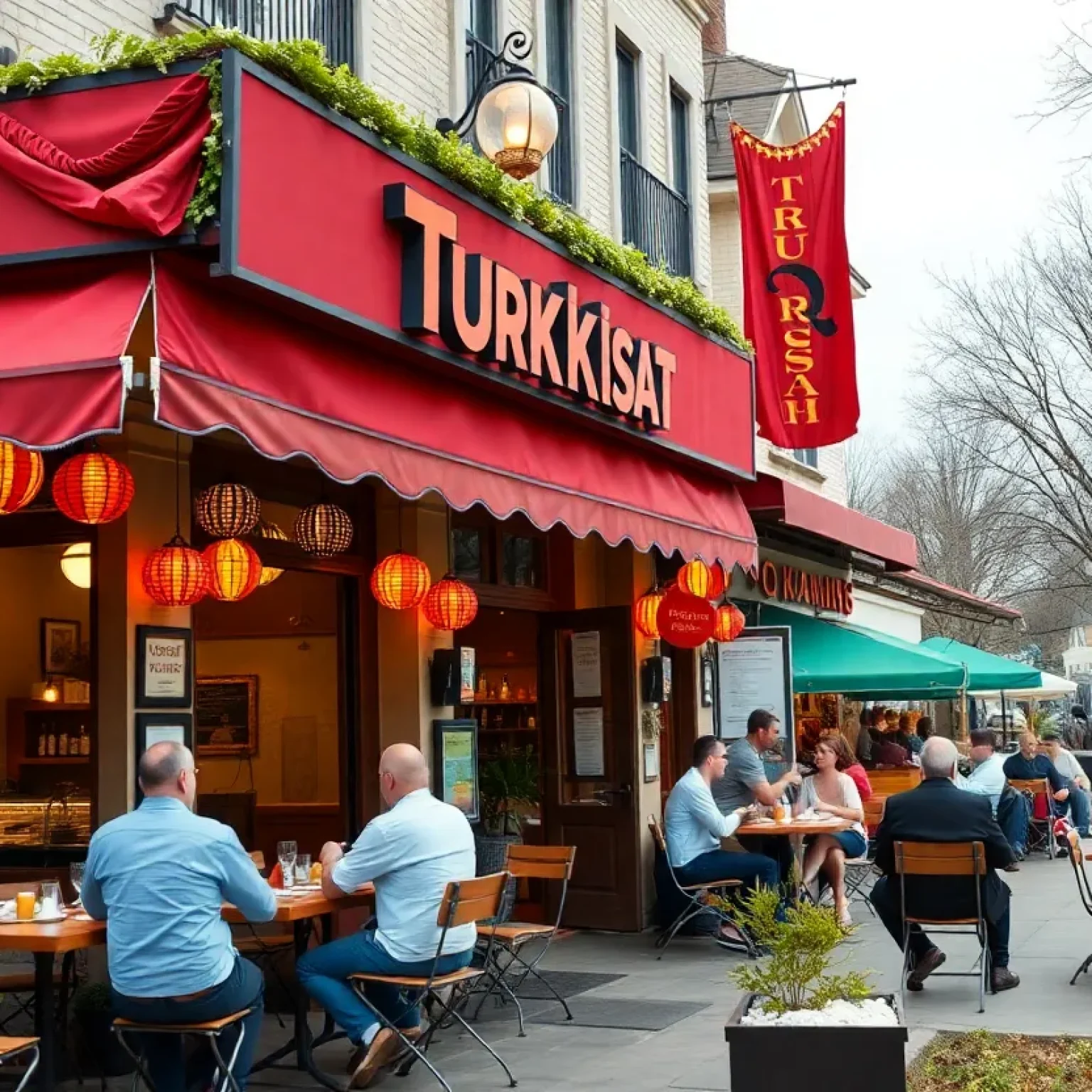 New Turkish restaurant exterior with outdoor seating in Sparta