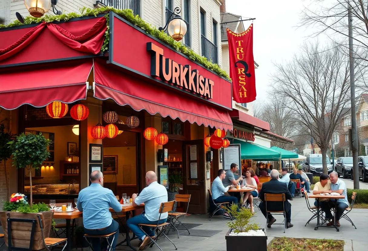 New Turkish restaurant exterior with outdoor seating in Sparta