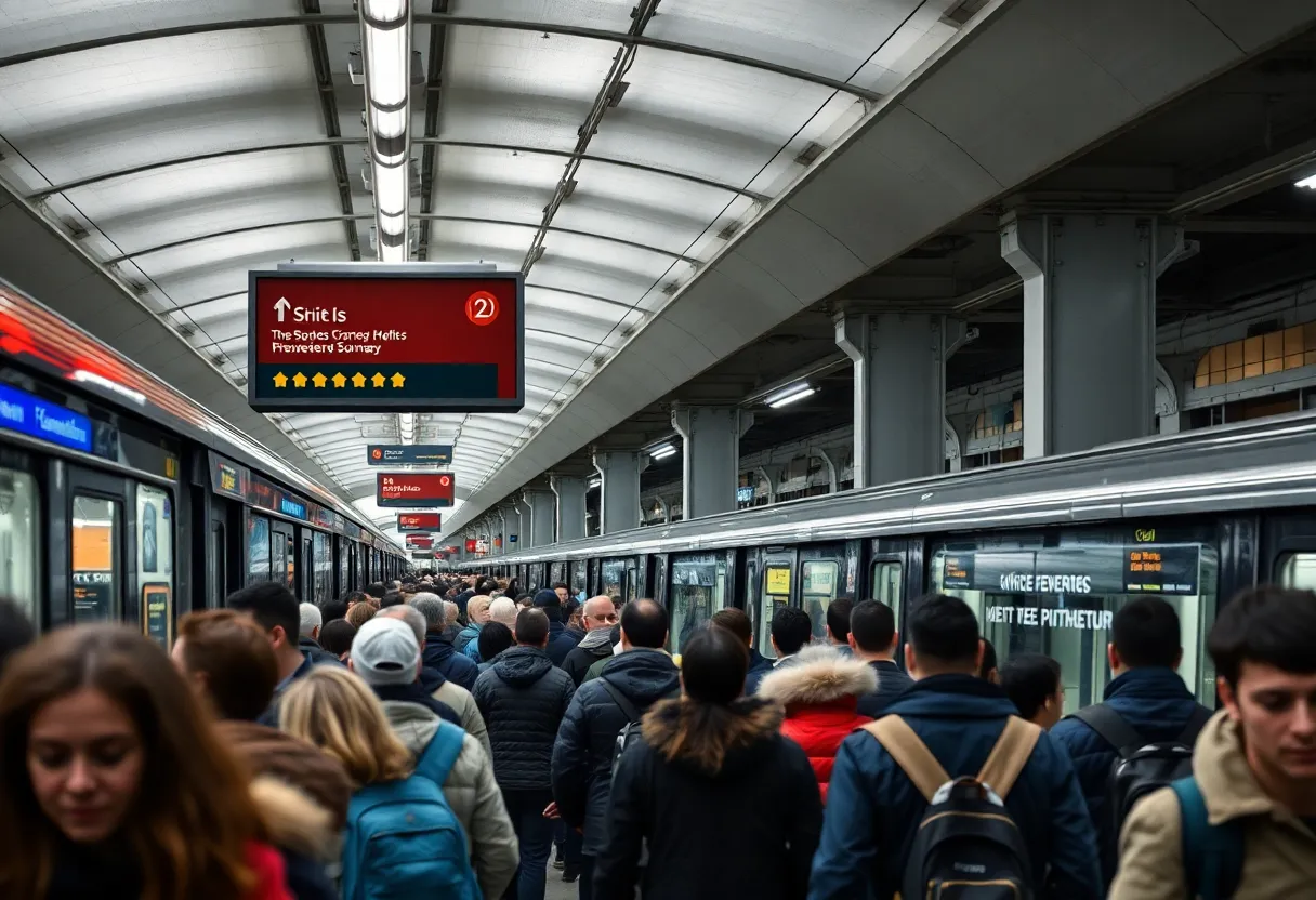 Commuters at a busy subway station in New York City
