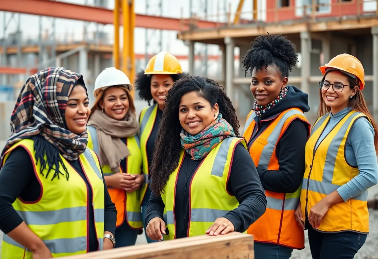 Women collaborating on a construction project